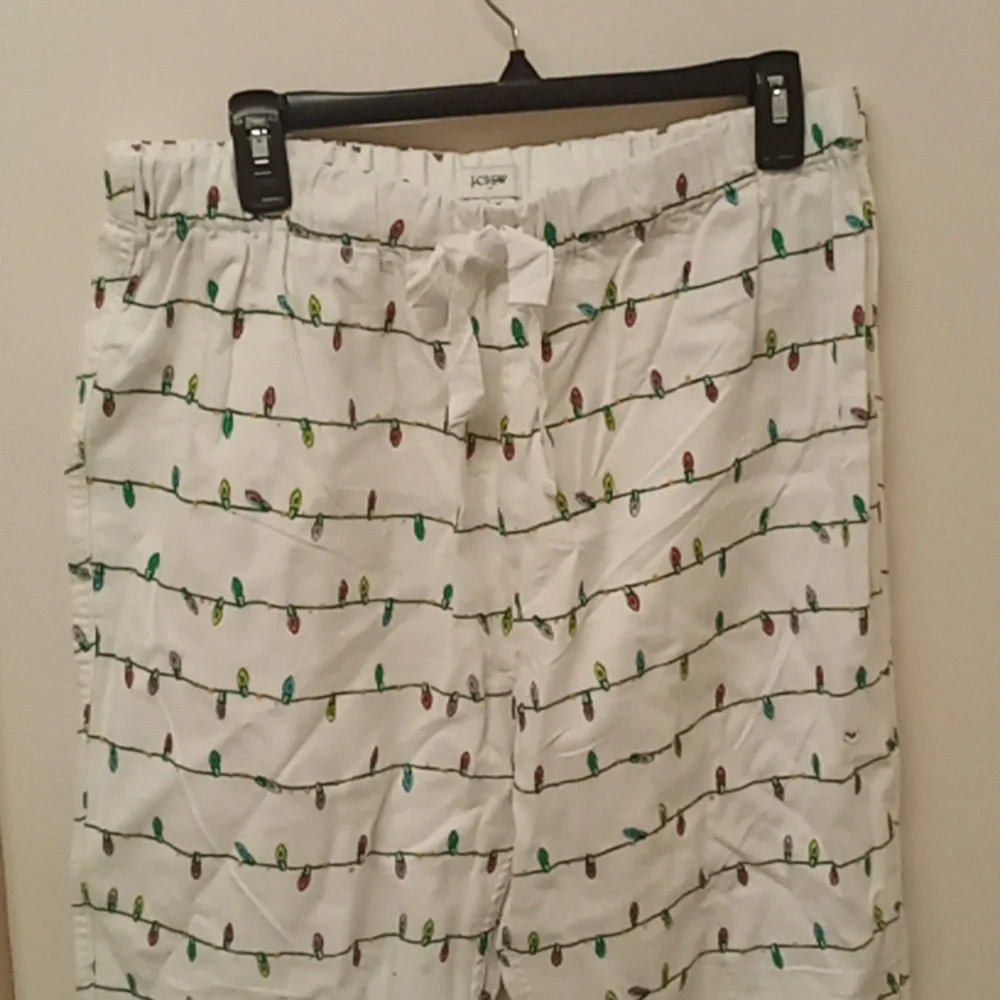 J Crew Pajama Pants Woman's medium Xmas Bulbs New - Picture 2 of 5